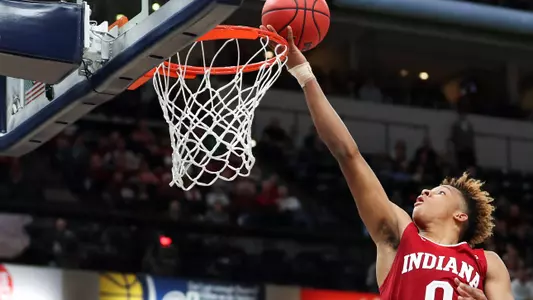 INDIANAPOLIS, IN - DECEMBER 15, 2018 - Guard Romeo Langford #0 of the Indiana Hoosiers during the Crossroads Class game between the Butler Bulldogs and the Indiana Hoosiers at Bankers Life Fieldhouse in Indianapolis, IN. Photo by Craig Bisacre/Indiana Athletics
