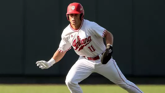 AUSTIN, TX - JUNE 01, 2018 - Outfielder Logan Kaletha #11 of the Indiana Hoosiers during the NCAA Baseball Tournament Austin Regional game against the Texas A&M Aggies and the Indiana Hoosiers at UFCU Disch-Falk Field in Austin, TX. Photo By Craig Bisacre/Indiana Athletics