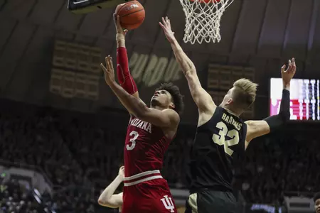 WEST LAFAYETTE, IN - JANUARY 19, 2019 - during the game between the Purdue Boilermakers and the Indiana Hoosiers at Mackey Arena in West Lafayette, IN. Photo By Craig Bisacre/Indiana Athletics