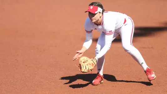 BLOOMINGTON, IN - MARCH 16, 2019 - infielder Annika Baez of the Indiana Hoosiers during the game against the Northwestern Wildcats and the Indiana Hoosiers at Andy Mohr Field in Bloomington, IN. Photo By \201#2\