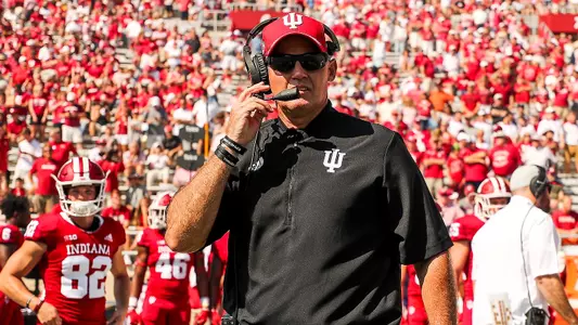 BLOOMINGTON, IN - SEPTEMBER 15, 2018 - Indiana Hoosiers Head Coach Tom Allen during the game against the Ball State Cardinals and the Indiana Hoosiers at Memorial Stadium in Bloomington, IN. Photo By Craig Bisacre/Indiana Athletics