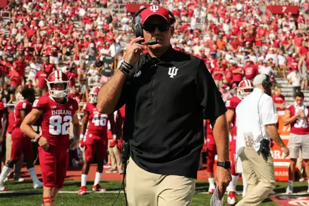 BLOOMINGTON, IN - SEPTEMBER 15, 2018 - Indiana Hoosiers Head Coach Tom Allen during the game against the Ball State Cardinals and the Indiana Hoosiers at Memorial Stadium in Bloomington, IN. Photo By Craig Bisacre/Indiana Athletics
