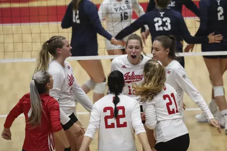 BLOOMINGTON, IN - SEPTEMBER 08, 2019 - Indiana Hoosiers Volleyball Team during the game between the Yale Bulldogs and the Indiana Hoosiers at Wilkinson Hall in Bloomington, IN. Photo By Ben Green/Indiana Athletics/Indiana Athletics