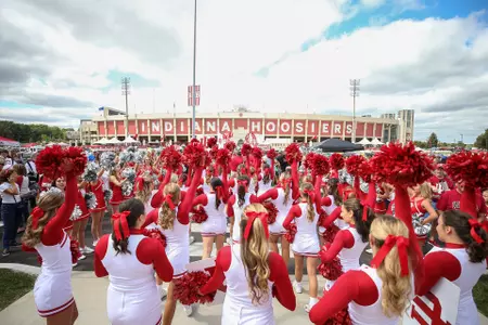 BLOOMINGTON, IN - SEPTEMBER 07, 2019 - cheerleaders during the game between the Eastern Illinois Panthers and the Indiana Hoosiers at Memorial Stadium in Bloomington, IN. Photo By Ben Green/Indiana Athletics