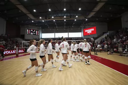 BLOOMINGTON, IN - SEPTEMBER 08, 2019 - Indiana Hoosiers Volleyball Team during the game between the Yale Bulldogs and the Indiana Hoosiers at Wilkinson Hall in Bloomington, IN. Photo By Ben Green/Indiana Athletics/Indiana Athletics