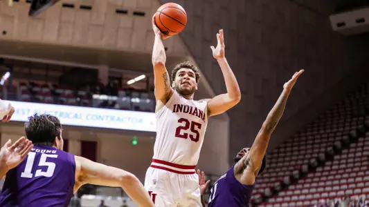 BLOOMINGTON, IN - DECEMBER 23, 2020 - forward Race Thompson #25 of the Indiana Hoosiers during the game against the Northwestern Wildcats and the Indiana Hoosiers at Simon Skjodt Assembly Hall in Bloomington, IN. Photo By Missy Minear/Indiana Hoosiers