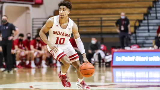 BLOOMINGTON, IN - NOVEMBER 25, 2020 - guard Rob Phinisee #10 of the Indiana Hoosiers during the game between the Tennessee Tech Golden Eagles and the Indiana Hoosiers at Simon Skjodt Assembly Hall in Bloomington, IN. Photo By Missy Minear/Indiana Athletics