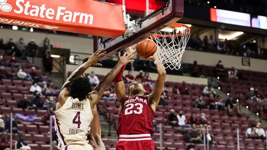 TALLAHASSEE, FL - OCTOBER 19, 2020 - forward Trayce Jackson-Davis #23 of the Indiana Hoosiers during the game between the Florida State Seminoles and the Indiana Hoosiers at the Donald L. Tucker Civic Center in Tallahassee, Fl. Photo By Missy Minear/Indiana Athletics