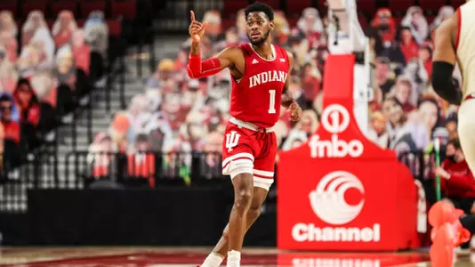 BLOOMINGTON, IN - JANUARY 10, 2021 - guard Aljami Durham #1 of the Indiana Hoosiers during the game between the Nebraska Huskies and the Indiana Hoosiers at Pinnacle Bank Arena in Lincoln, NE. Photo by Missy Minear/Indiana Athletics