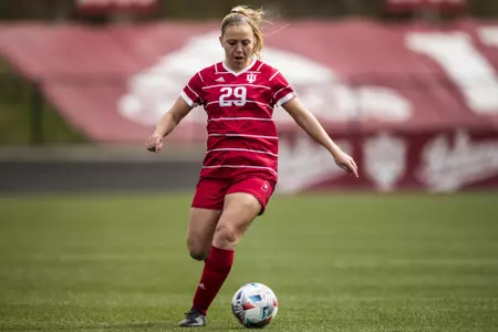BLOOMINGTON, IN - MARCH 31, 2021 - midfielder Alaina Kalin #29 of the Indiana Hoosiers during the game between the Michigan State Spartans and the Indiana Hoosiers at Bill Armstrong Stadium in Bloomington, IN. Photo By Missy Minear/Indiana Athletics