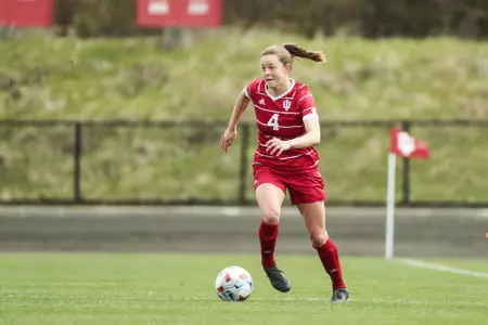 BLOOMINGTON, IN - MARCH 31, 2021 - defender Anna Aehling #4 of the Indiana Hoosiers during the game between the Michigan State Spartans and the Indiana Hoosiers at Bill Armstrong Stadium in Bloomington, IN. Photo By Xavier Daniels/Indiana Athletics