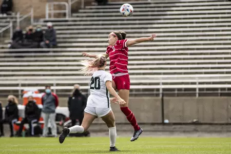 BLOOMINGTON, IN - MARCH 31, 2021 - forward Anna Bennett #11 of the Indiana Hoosiers during the game between the Michigan State Spartans and the Indiana Hoosiers at Bill Armstrong Stadium in Bloomington, IN. Photo By Missy Minear/Indiana Athletics