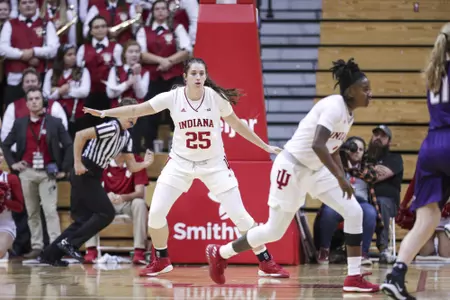 BLOOMINGTON, IN - NOVEMBER 03, 2019 - center Arielle Wisne #25 of the Indiana Hoosiers during the game between the McKendree Bearcats and the Indiana Hoosiers at Simon Skjodt Assembly Hall in Bloomington, IN. Photo By Missy Minear/Indiana Athletics