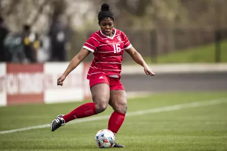 BLOOMINGTON, IN - MARCH 31, 2021 - midfielder Bria Telemaque #16 of the Indiana Hoosiers during the game between the Michigan State Spartans and the Indiana Hoosiers at Bill Armstrong Stadium in Bloomington, IN. Photo By Missy Minear/Indiana Athletics