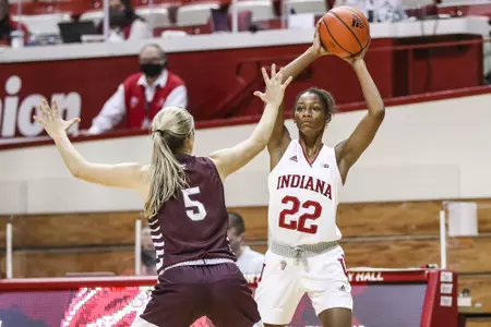BLOOMINGTON, IN - NOVEMBER 25, 2020 - guard Chloe Moore-McNeil #22 of the Indiana Hoosiers during the game against the Eastern Kentucky Colonels and the Indiana Hoosiers at Simon Skjodt Assembly Hall in Bloomington, IN. Photo By Missy Minear/Indiana Hoosiers