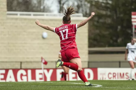 BLOOMINGTON, IN - MARCH 31, 2021 - forward Gabi Rennie #17 of the Indiana Hoosiers during the game between the Michigan State Spartans and the Indiana Hoosiers at Bill Armstrong Stadium in Bloomington, IN. Photo By Xavier Daniels/Indiana Athletics