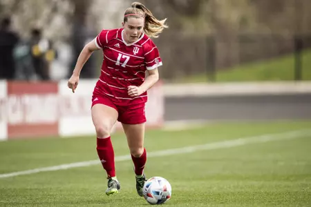 BLOOMINGTON, IN - MARCH 31, 2021 - forward Gabi Rennie #17 of the Indiana Hoosiers during the game between the Michigan State Spartans and the Indiana Hoosiers at Bill Armstrong Stadium in Bloomington, IN. Photo By Missy Minear/Indiana Athletics