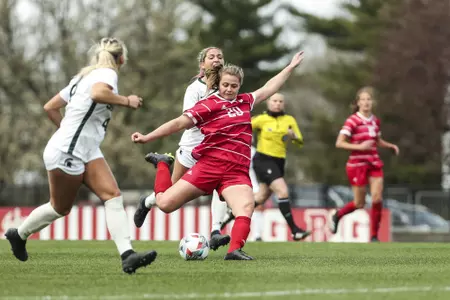 BLOOMINGTON, IN - MARCH 31, 2021 - forward Jen Blitchok #20 of the Indiana Hoosiers during the game between the Michigan State Spartans and the Indiana Hoosiers at Bill Armstrong Stadium in Bloomington, IN. Photo By Xavier Daniels/Indiana Athletics