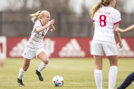 BLOOMINGTON, IN - MARCH 13, 2021 - defender Natalie Lunt #6 of the Indiana Hoosiers during the game between the Illinois Fighting Illini and the Indiana Hoosiers at Armstrong Stadium in Bloomington, IN. Photo By Missy Minear/Indiana Athletics