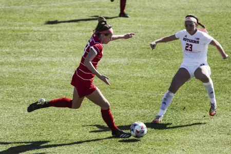 BLOOMINGTON, IN - FEBRUARY 25, 2021 - defender Zoe Tiger #3 of the Indiana Hoosiers during the game between the Rutgers Scarlet Knights and the Indiana Hoosiers at Bill Armstrong Stadium in Bloomington, IN. Photo By Xavier Daniels/Indiana Athletics