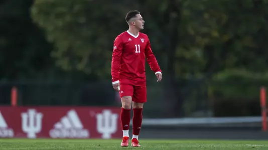 BLOOMINGTON, IN - OCTOBER 14, 2022 - defender Nyk Sessock #11 of the Indiana Hoosiers during the game between the Penn State Nittany Lions and the Indiana Hoosiers at Bill Armstrong Stadium in Bloomington, IN. Photo By Pearson Georges\Indiana Athletics