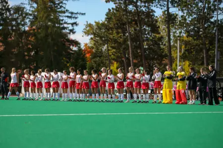 EAST LANSING, MI - October 16, 2022 - the Indiana Hoosiers field hockey team during the game between the Michigan State Spartans and the Indiana Hoosiers in East Lansing, MI. Photo By Sammy Nance/Indiana Athletics