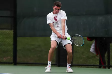 BLOOMINGTON, IN - April 15, 2022 -  Jagger Saylor during the match between the Wisconsin Badgers and the Indiana Hoosiers at IU Tennis Center in Bloomington, IN. Photo By Gretta Cohoon/Indiana Athletics