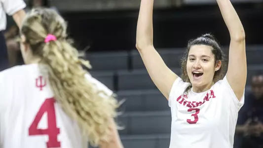 EAST LANSING, MICHIGAN - October 23, 2022 - outside hitter Candela Alonso-Corcelles #3 of the Indiana Hoosiers during the game between the Michigan State Spartans and the Indiana Hoosiers at Breslin Center in East Lansing, Michigan. Photo By Indiana Athletics