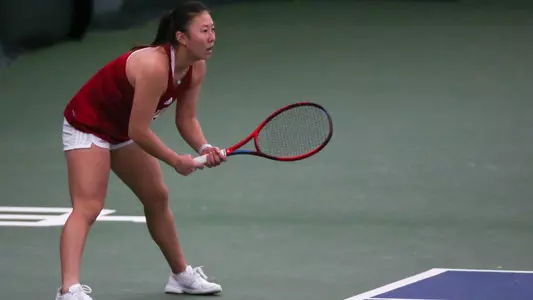 BLOOMINGTON, IN - MARCH 26, 2022 - Rose Hu during the match between the Iowa Hawkeyes and the Indiana Hoosiers at IU Tennis Center in Bloomington, IN. Photo By Pearson Georges/Indiana Athletics