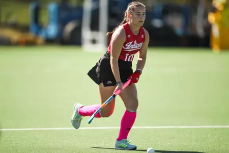 BLOOMINGTON, IN - October 2, 2022 -  #10 Anna Mozeleski during the game between the Penn State Nittany Lions and the Indiana Hoosiers at IU Field Hockey Complex in Bloomington, IN. Photo By Gretta Cohoon/Indiana Athletics