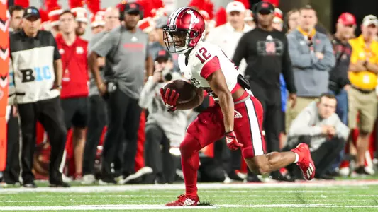 LINCOLN, NE - OCTOBER 01, 2022 - running back Jaylin Lucas #12 of the Indiana Hoosiers during the game between the Indiana Hoosiers and Nebraska Cornhuskers at Memorial Stadium in Lincoln, NE. Photo By Andrew Mascharka/Indiana Athletics