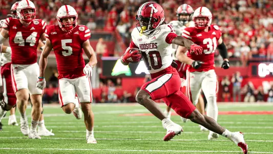 LINCOLN, NE - OCTOBER 01, 2022 - wide receiver Andison Coby #10 of the Indiana Hoosiers during the game between the Indiana Hoosiers and Nebraska Cornhuskers at Memorial Stadium in Lincoln, NE. Photo By Andrew Mascharka/Indiana Athletics