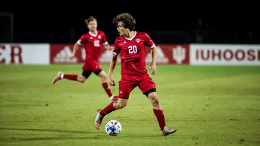 BLOOMINGTON, IN - October 05, 2022 - midfielder Ben Yeagley #20 of the Indiana Hoosiers during the game between the Butler Bulldogs and the Indiana Hoosiers at Bill Armstrong Stadium in Bloomington, IN. Photo By Trent Barnhart/Indiana Athletics