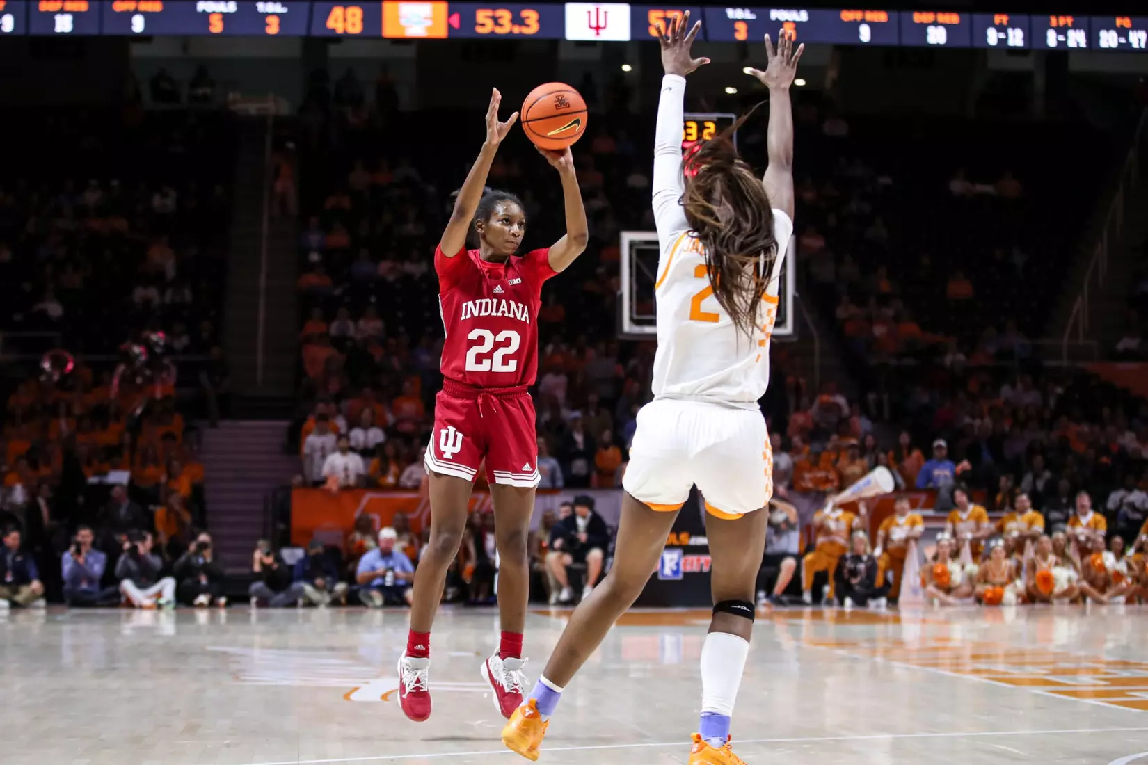 BLOOMINGTON, IN - November 14, 2022 - guard Chloe Moore-McNeil #22 of the Indiana Hoosiers during the game between the Tennessee Lady Vols and the Indiana Hoosiers at Simon Skjodt Assembly Hall in Bloomington, IN. Photo By Gracie Farrall\Indiana Athletics