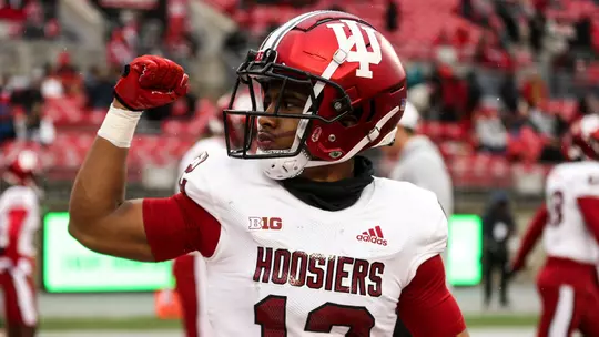 COLUMBUS, OH - November 12, 2022 - running back Jaylin Lucas #12 of the Indiana Hoosiers during the game between the Ohio State Buckeyes and the Indiana Hoosiers at Ohio Stadium in Columbus, OH. Photo By Sammy Nance/Indiana Athletics