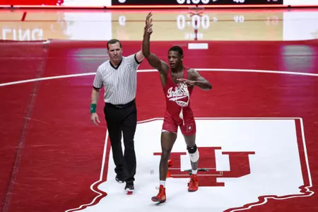 BLOOMINGTON, IN - November 18, 2022 - DJ Washington during the meet between the Princeton Tigers and the Indiana Hoosiers at Assembly Hall in Bloomington, IN. Photo By Sammy Nance/Indiana Athletics