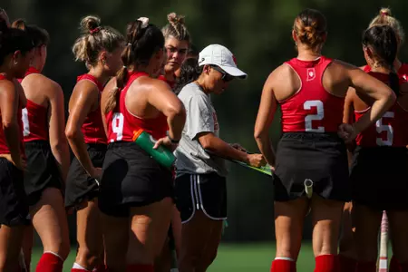 BLOOMINGTON, IN - September 09, 2022 - Head Coach Kayla Bashore of the Indiana Hoosiers during the game between the Ball State Cardinals and the Indiana Hoosiers at IU Field Hockey Complex in Bloomington, IN. Photo By Chris Conaway