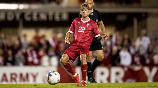 BLOOMINGTON, IN - SEPTEMBER 27, 2022 - midfielder Patrick McDonald #22 of the Indiana Hoosiers during the game against the Northwestern Wildcats at Jerry Yeagley Field in Bloomington, IN. Photo By \LDM#2\