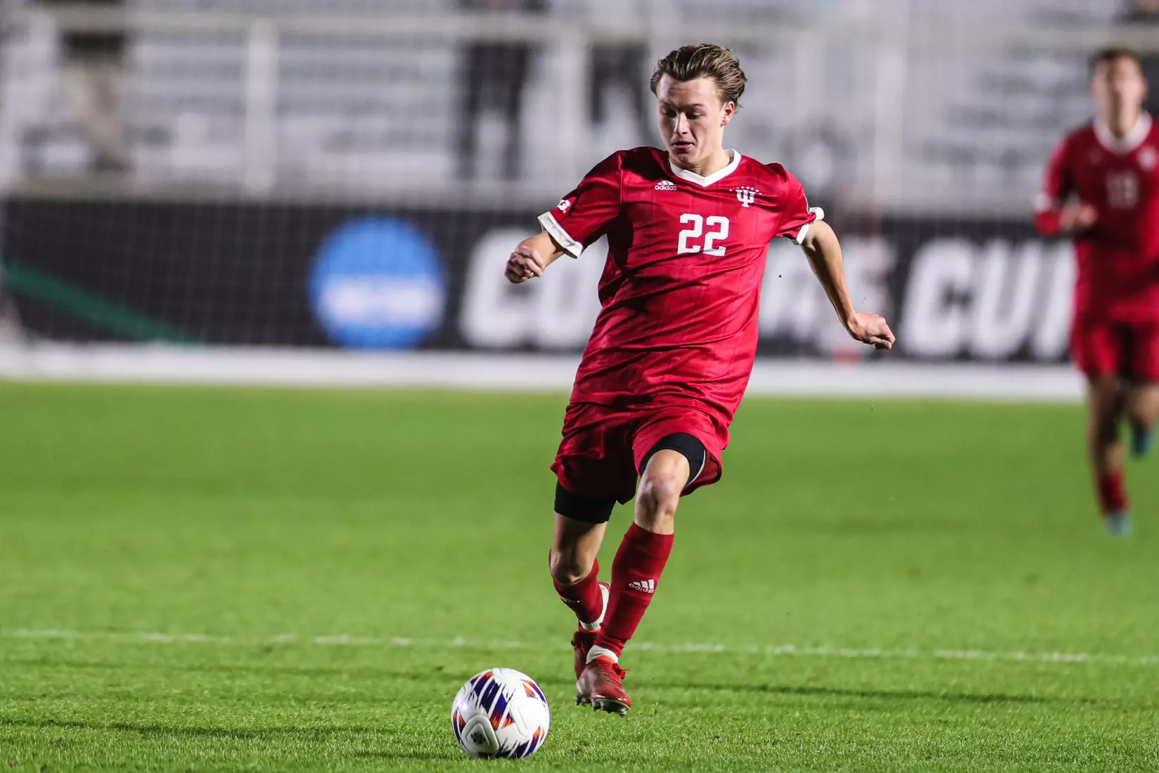 BLOOMINGTON, IN - December 09, 2022 - midfielder Patrick McDonald #22 of the Indiana Hoosiers during the game against the Pittsburgh Panthers at WakeMed Stadium in Cary, NC. Photo By \CXD#2\
