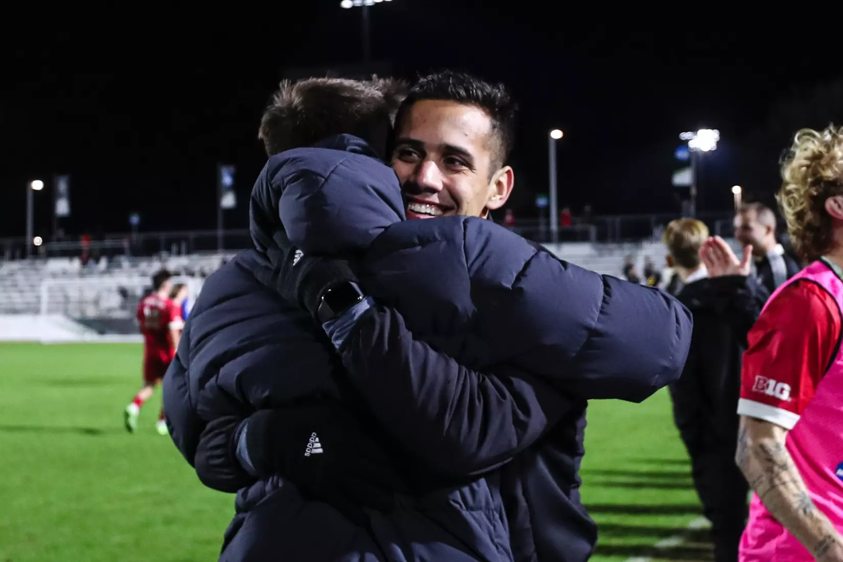 BLOOMINGTON, IN - December 09, 2022 - Indiana Hoosiers Assistant Coach and Recruiting Coordinator Kevin Robson and Indiana Hoosiers Assistant Coach Christian Lomeli during the game against the Pittsburgh Panthers at WakeMed Stadium in Cary, NC. Photo By \CXD#2\