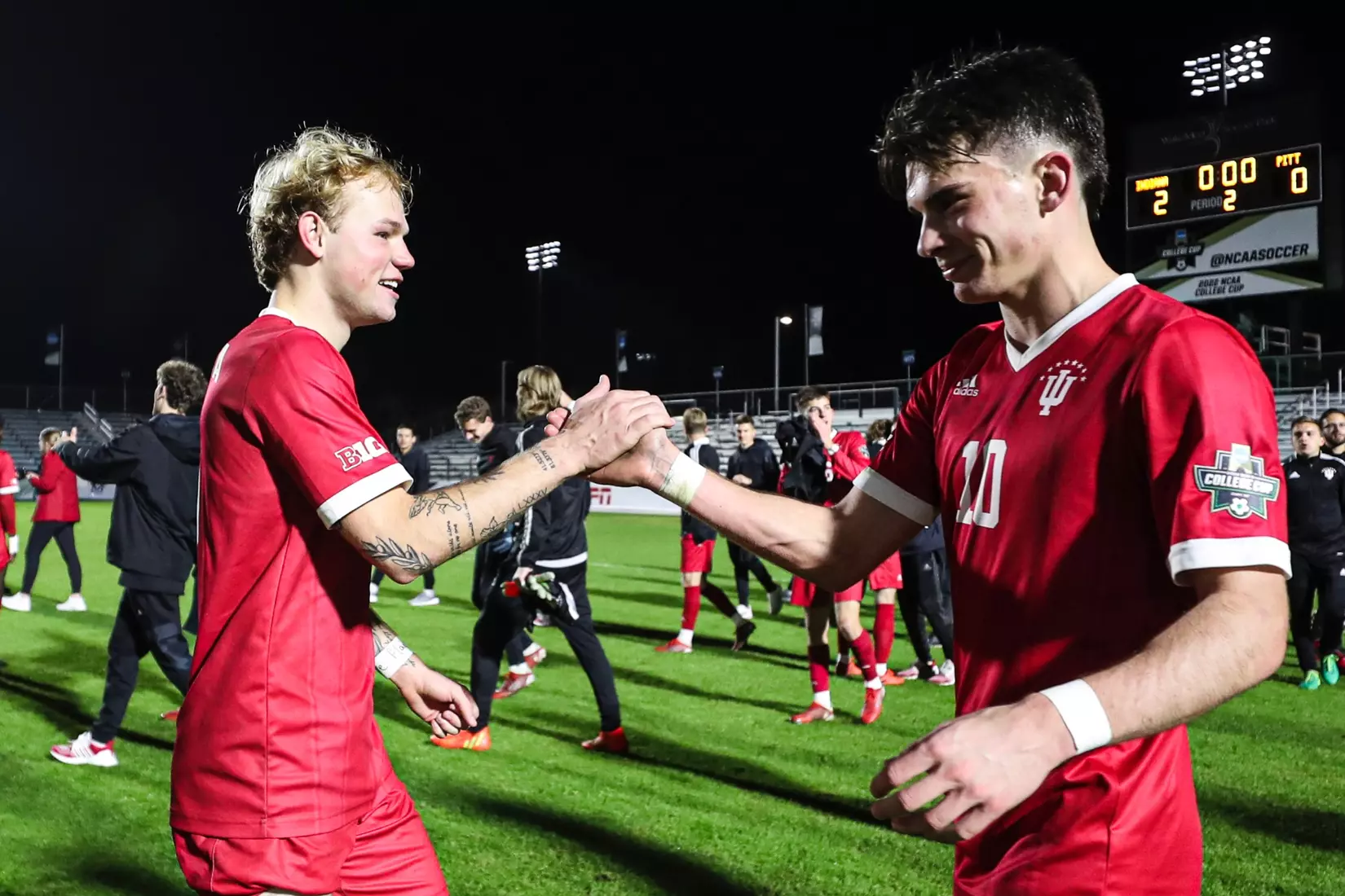 BLOOMINGTON, IN - December 09, 2022 - midfielder Samuel Sarver #9 of the Indiana Hoosiers and forward Tommy Mihalic #10 of the Indiana Hoosiers during the game against the Pittsburgh Panthers at WakeMed Stadium in Cary, NC. Photo By \CXD#2\