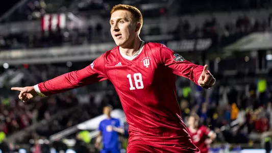BLOOMINGTON, IN - December 09, 2022 - forward Ryan Wittenbrink #18 of the Indiana Hoosiers during the game against the Pittsburgh Panthers at WakeMed Stadium in Cary, NC. Photo By \CXD#2\