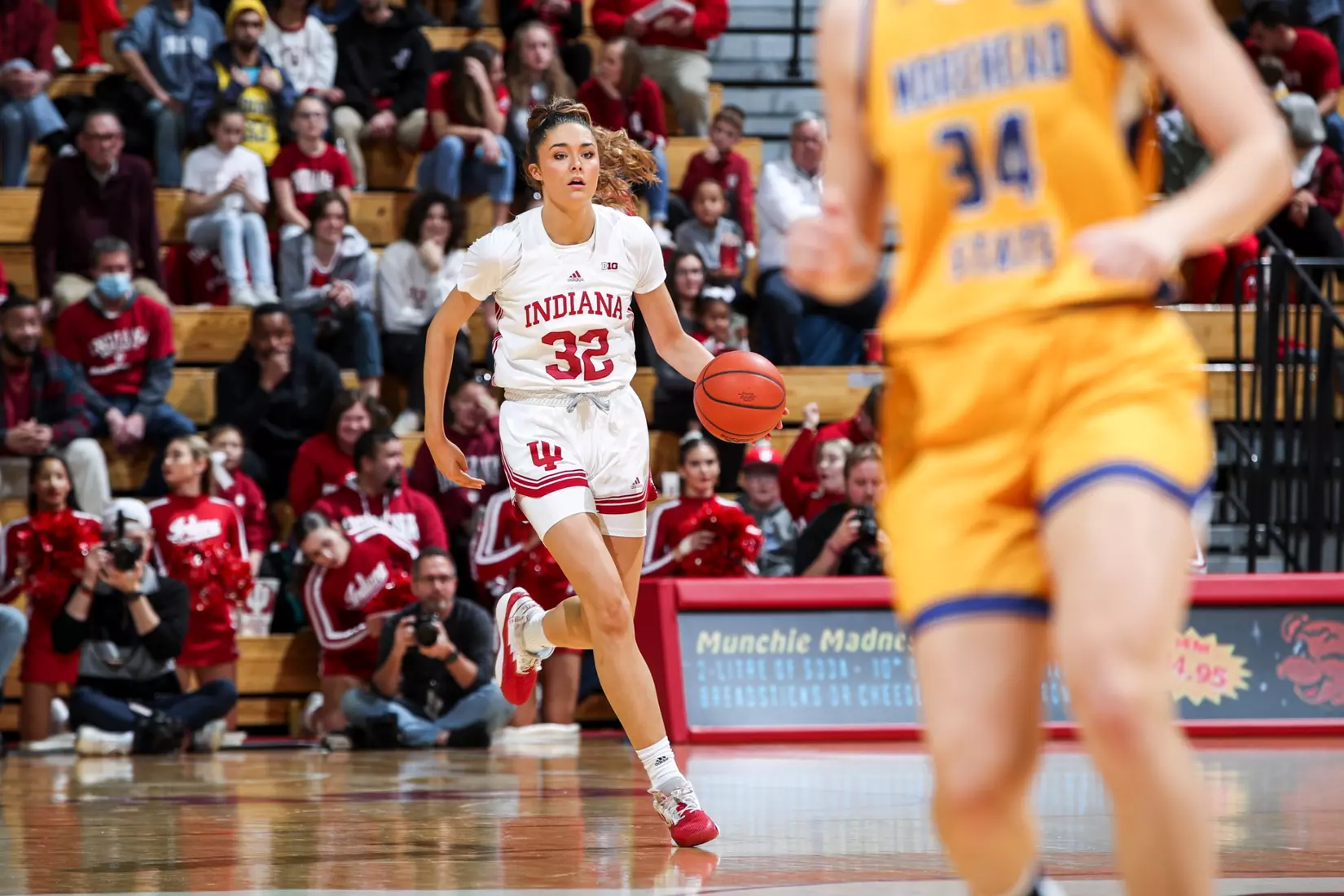 BLOOMINGTON, IN - December 18, 2022 - forward Alyssa Geary #32 of the Indiana Hoosiers during the game between the Morehead State Eagles and the Indiana Hoosiers at Simon Skjodt Assembly Hall in Bloomington, IN. Photo By Andrew Mascharka/Indiana Athletics