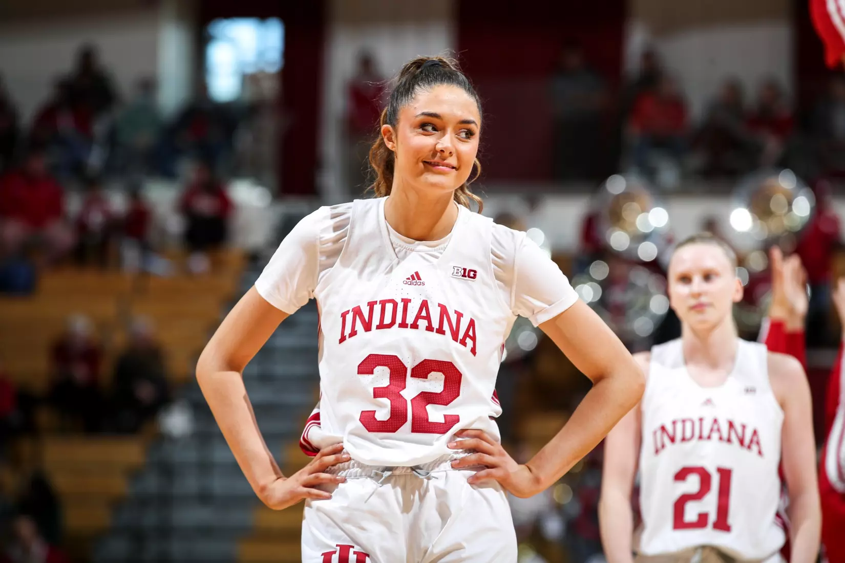 BLOOMINGTON, IN - December 18, 2022 - forward Alyssa Geary #32 of the Indiana Hoosiers during the game between the Morehead State Eagles and the Indiana Hoosiers at Simon Skjodt Assembly Hall in Bloomington, IN. Photo By Andrew Mascharka/Indiana Athletics