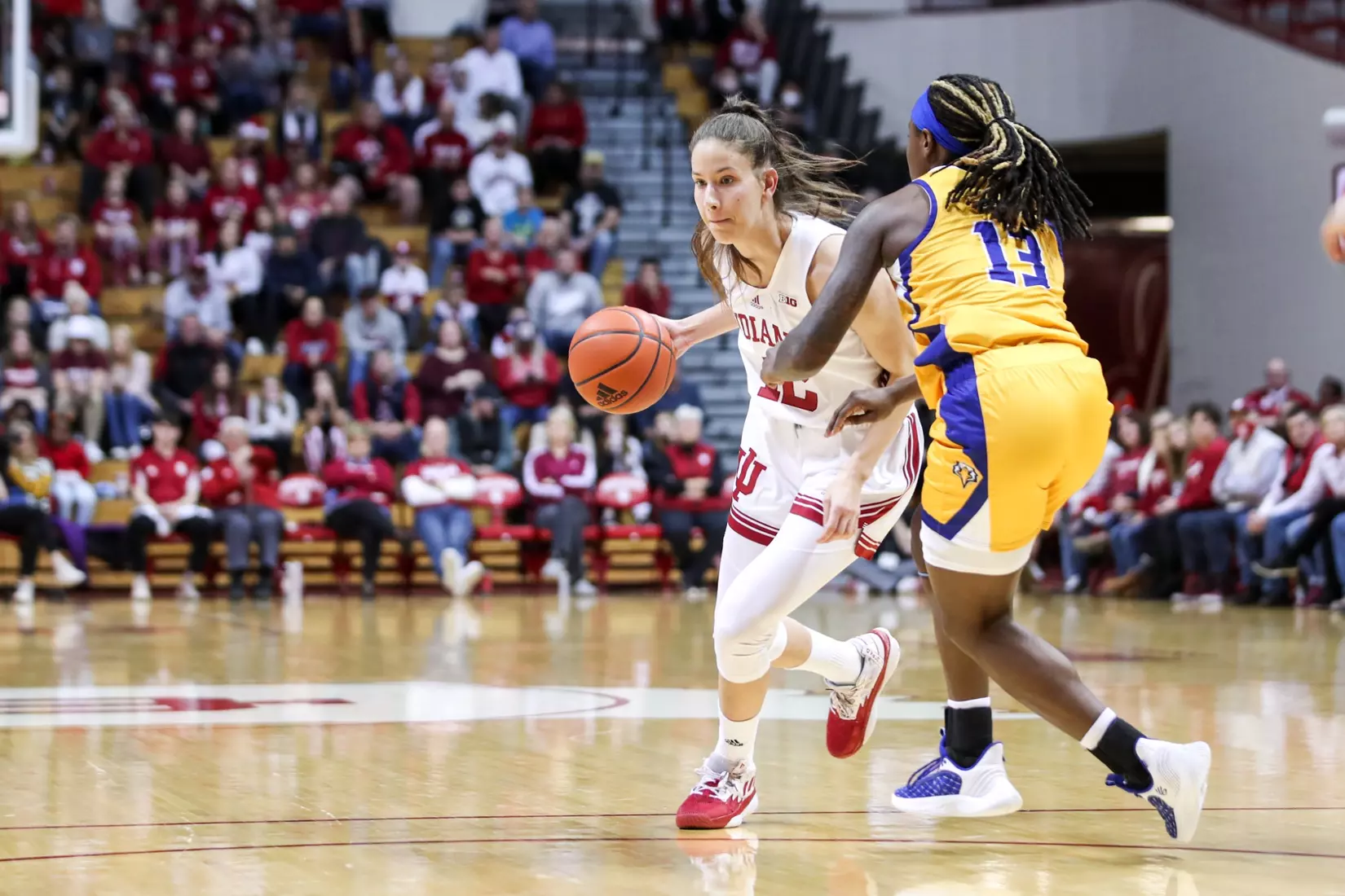 BLOOMINGTON, IN - December 18, 2022 - guard Yarden Garzon #12 of the Indiana Hoosiers during the game between the Morehead State Eagles and the Indiana Hoosiers at Simon Skjodt Assembly Hall in Bloomington, IN. Photo By Pearson Georges/Indiana Athletics