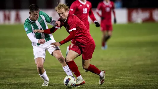 BLOOMINGTON, IN - November 27, 2022 - midfielder Samuel Sarver #9 of the Indiana Hoosiers during the game between the Marshall Thundering Herd and the Indiana Hoosiers at Bill Armstrong Stadium in Bloomington, IN. Photo By Andrew Mascharka/Indiana Athletics