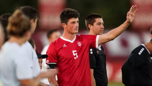 BLOOMINGTON, IN - SEPTEMBER 09, 2022 - defender Daniel Munie #5 of the Indiana Hoosiers during the game against the Akron Zips at Bill Armstrong Stadium in Bloomington, IN. Photo By Xavier Daniels/Indiana Athletics