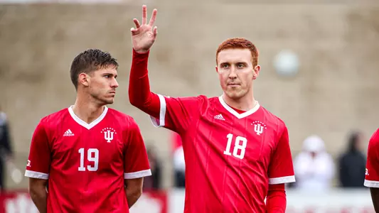 BLOOMINGTON, IN - OCTOBER 30, 2022 - forward Ryan Wittenbrink #18 of the Indiana Hoosiers during the game between the Maryland Terrapins and the Indiana Hoosiers at Bill Armstrong Stadium in Bloomington, IN. Photo By Andrew Mascharka/Indiana Athletics