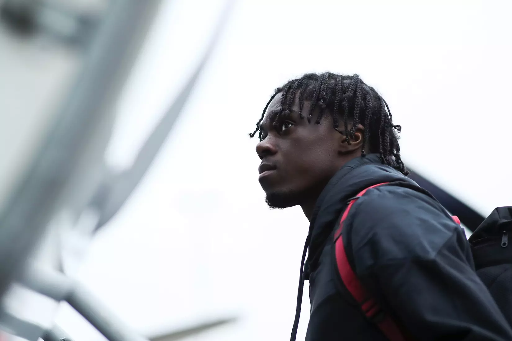 BLOOMINGTON, IN - December 07, 2022 - forward Herbert Endeley #17 of the Indiana Hoosiers arriving at the team hotel in Cary, NC. Photo By \AWM#2\