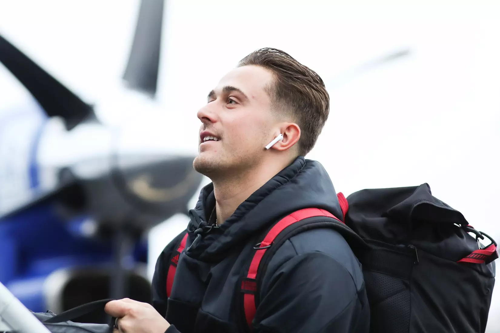 BLOOMINGTON, IN - December 07, 2022 - defender Nyk Sessock #11 of the Indiana Hoosiers arriving at the team hotel in Cary, NC. Photo By \AWM#2\